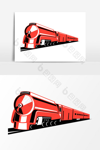 手绘红色列车轨道元素图片