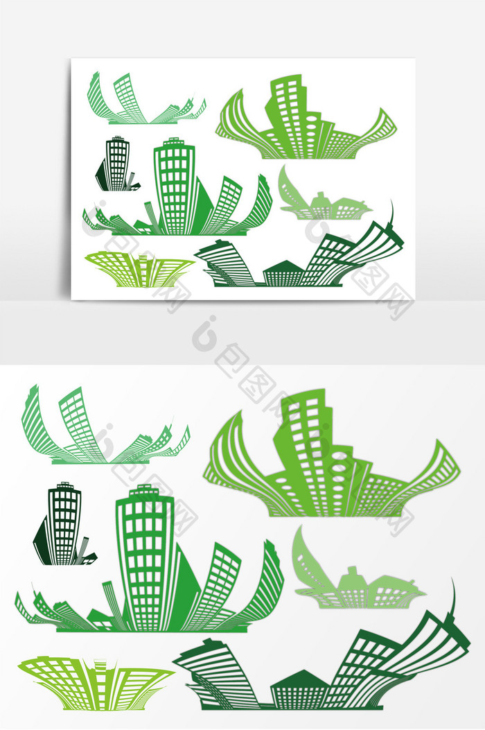绿色城市抽象扭曲剪影ai矢量装饰
