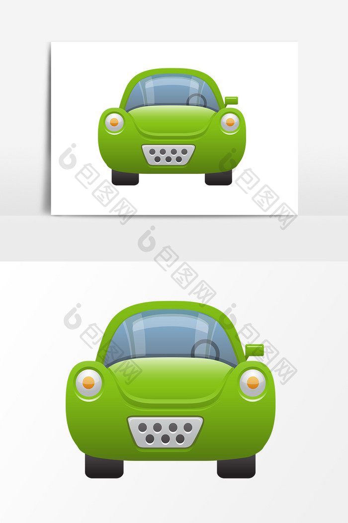 手绘绿色小汽车设计元素
