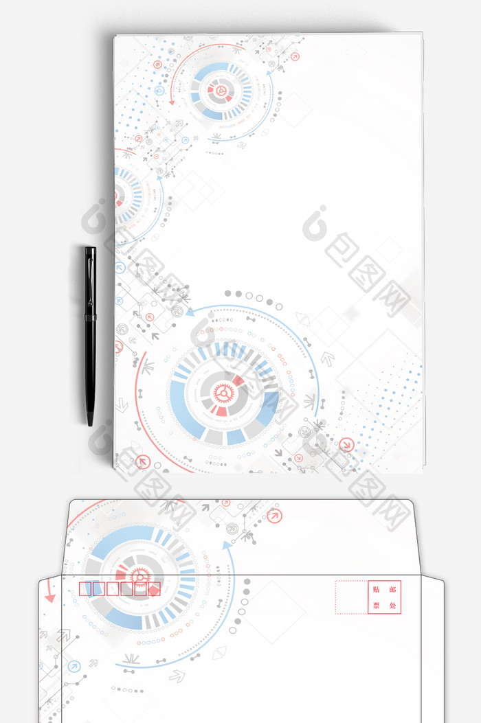 科技简约风格商务信封信纸背景word模板