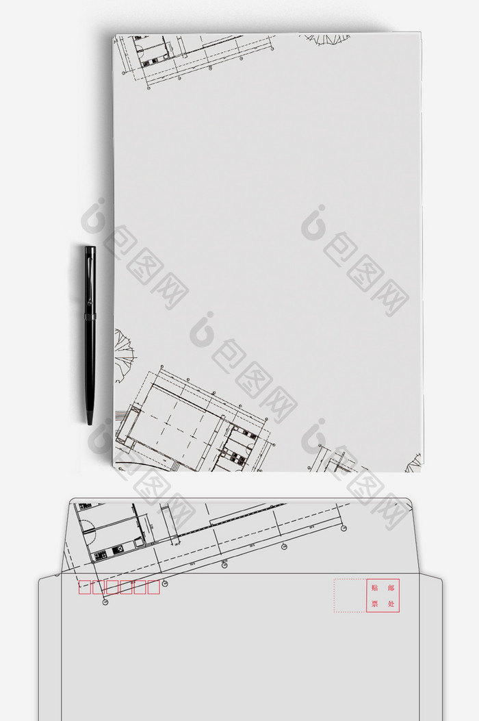 简约高端科技商务信封信纸背景word模板