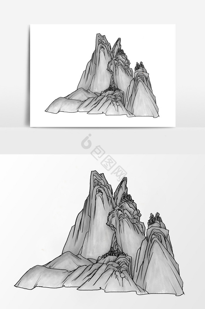 水墨画山水岩石图片