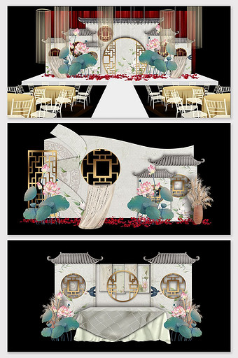 中国风水墨江南婚礼舞台效果图图片