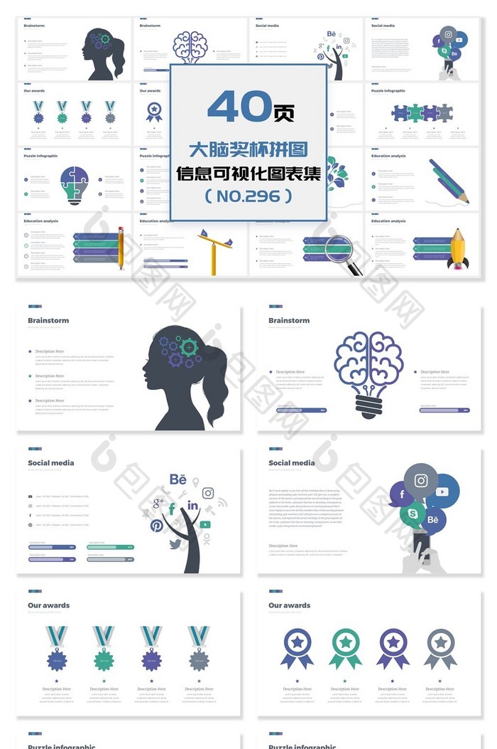 40页大脑奖杯拼图信息可视化PPT图表图片图片