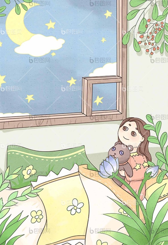 文艺晚安治愈系美好一天月夜插画图片-包图网