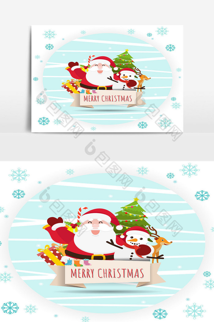 圣诞和新年装饰背景与圣诞企鹅和圣诞树