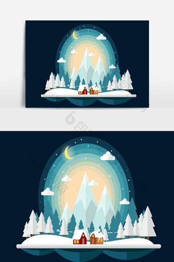 圣诞和景观背景与树和房子在冰的世界图片