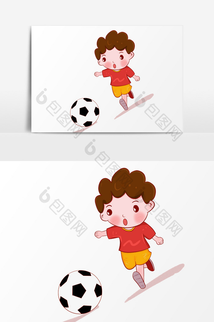 中国风足球运动小男孩元素