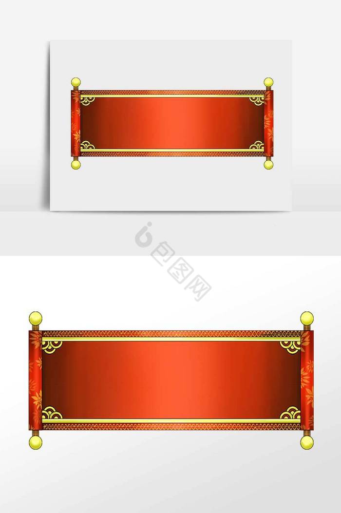 横幅花边暗纹卷轴插画