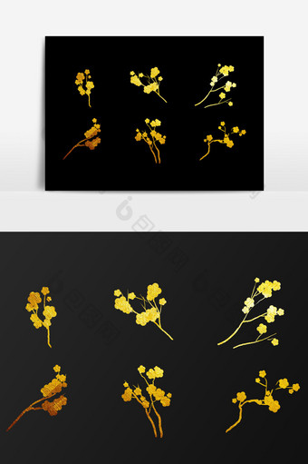 金色梅花花朵装饰元素图片