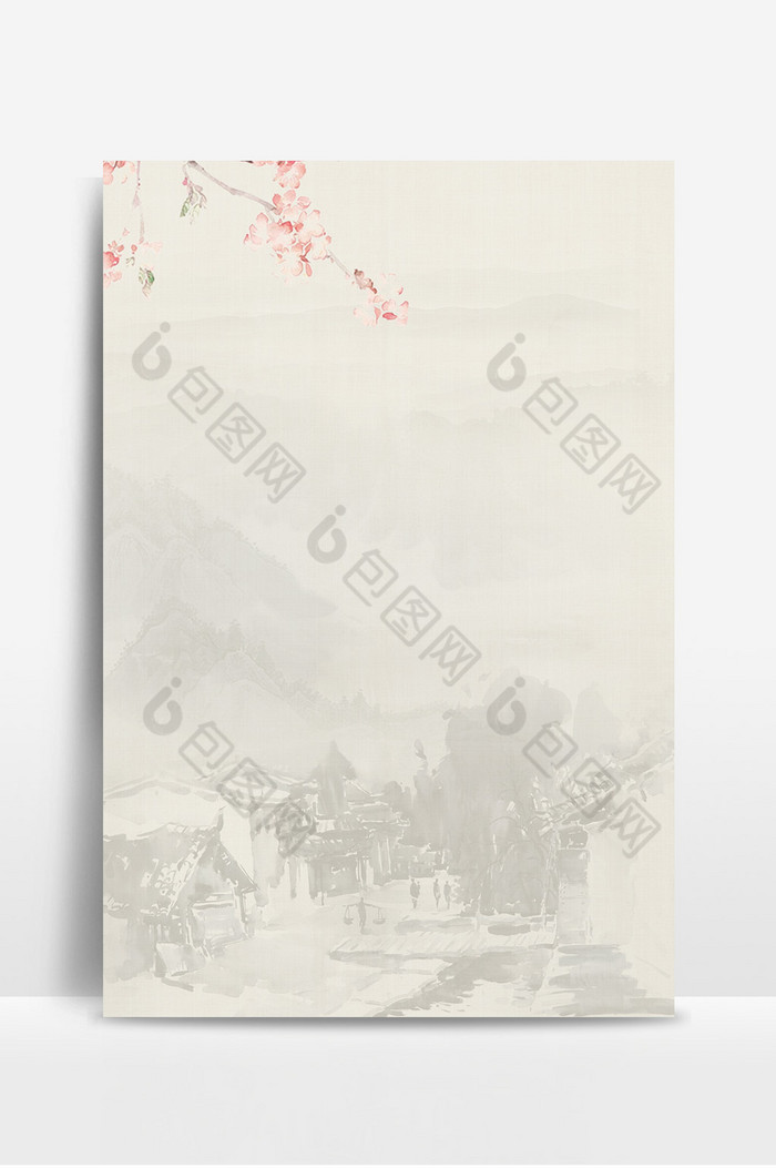 树枝花朵山水中国水墨风图片图片