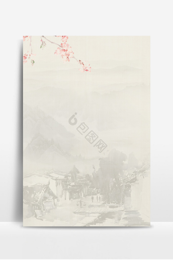 树枝花朵山水中国水墨风图片