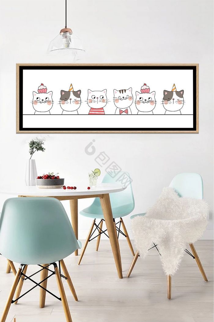 手绘动物猫咪客厅卧室床头装饰画图片
