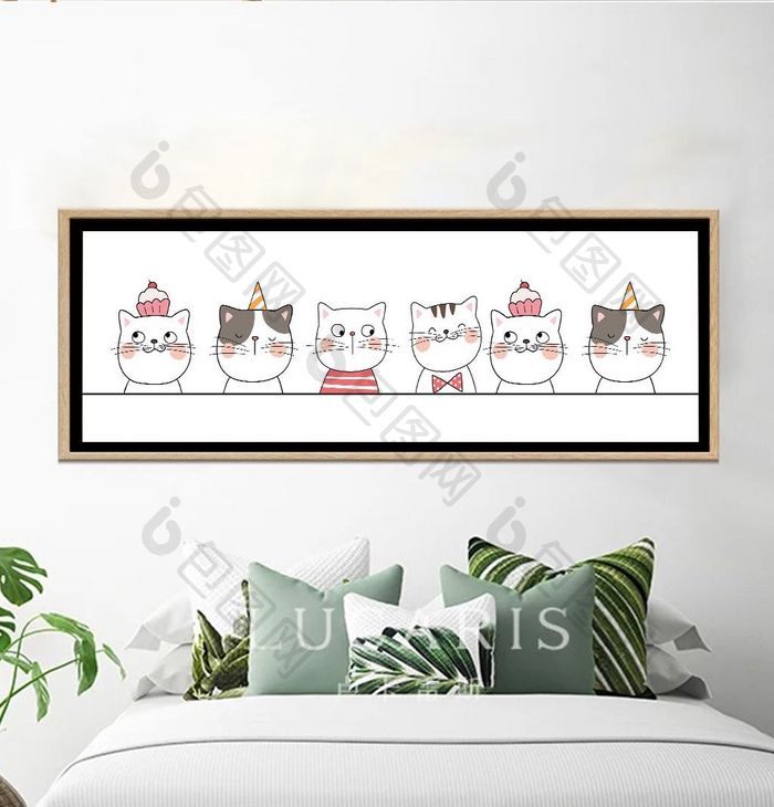 手绘动物猫咪客厅卧室床头装饰画