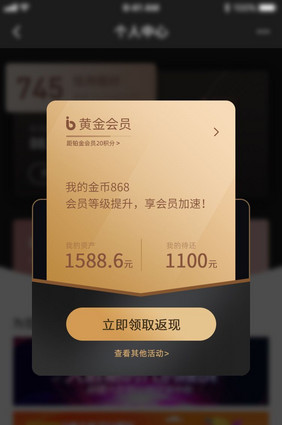 黑金金融投资理财会员积分弹窗界面