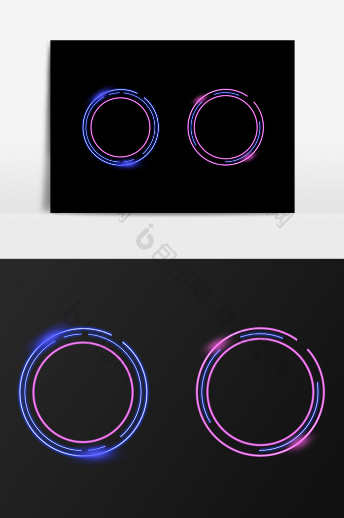 圆形科技霓虹光影电商边框元素