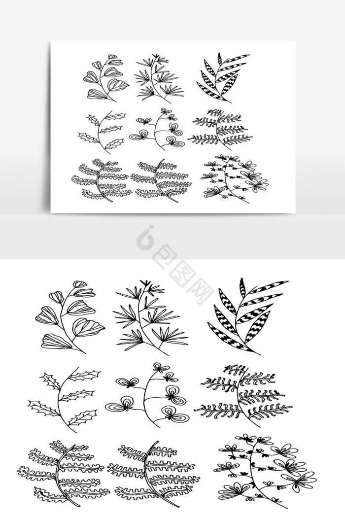 在大纲09中一组涂鸦叶向量图片