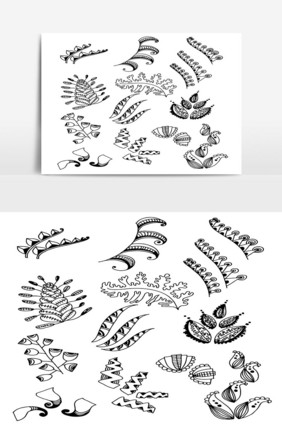 一组涂鸦叶手绘矢量在大纲15