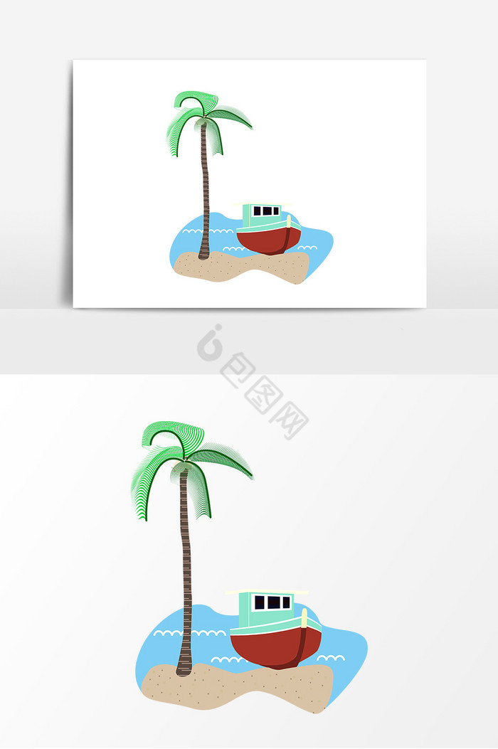 椰子树与船图片