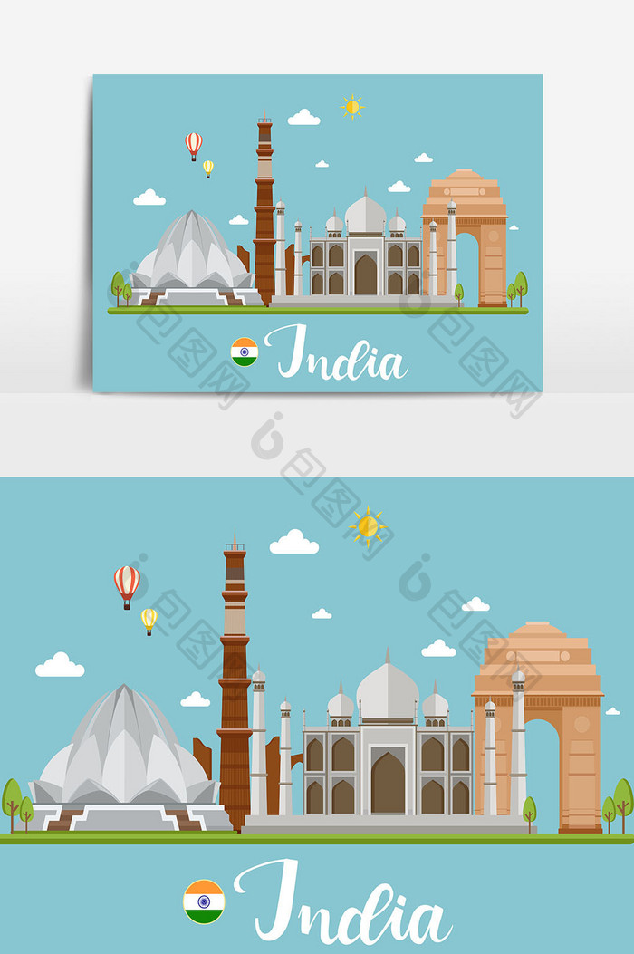 印度旅游矢量插图