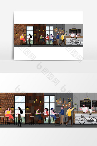 现代咖啡厅室内阁楼风格，充满顾客图片