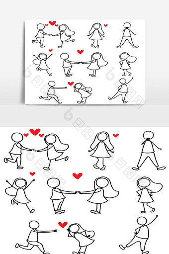 卡通手绘情侣情侣线图片