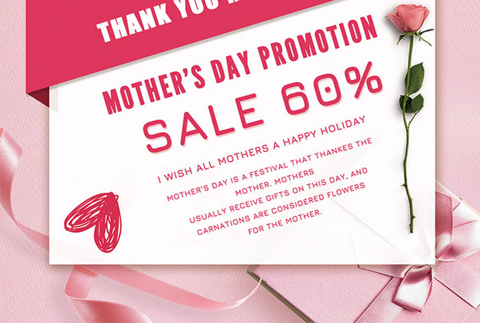 粉红色母亲节鲜花海报销售模板