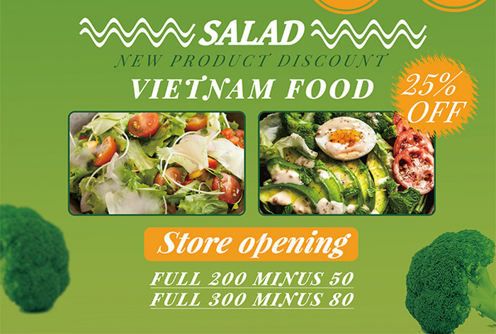 绿色新鲜健康沙拉越南食品折扣海报