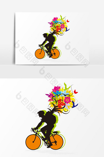 骑自行车的人背上的各种各样的花图片
