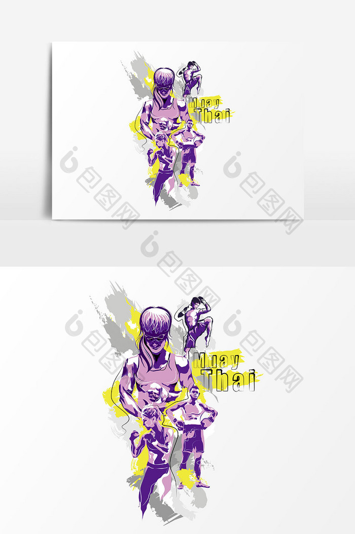 动态踢拳插图在紫色和黄色