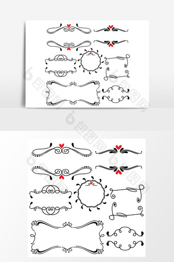 手绘线条边框婚礼艺术矢量图图片