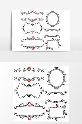 手绘线条边框婚礼艺术矢量图