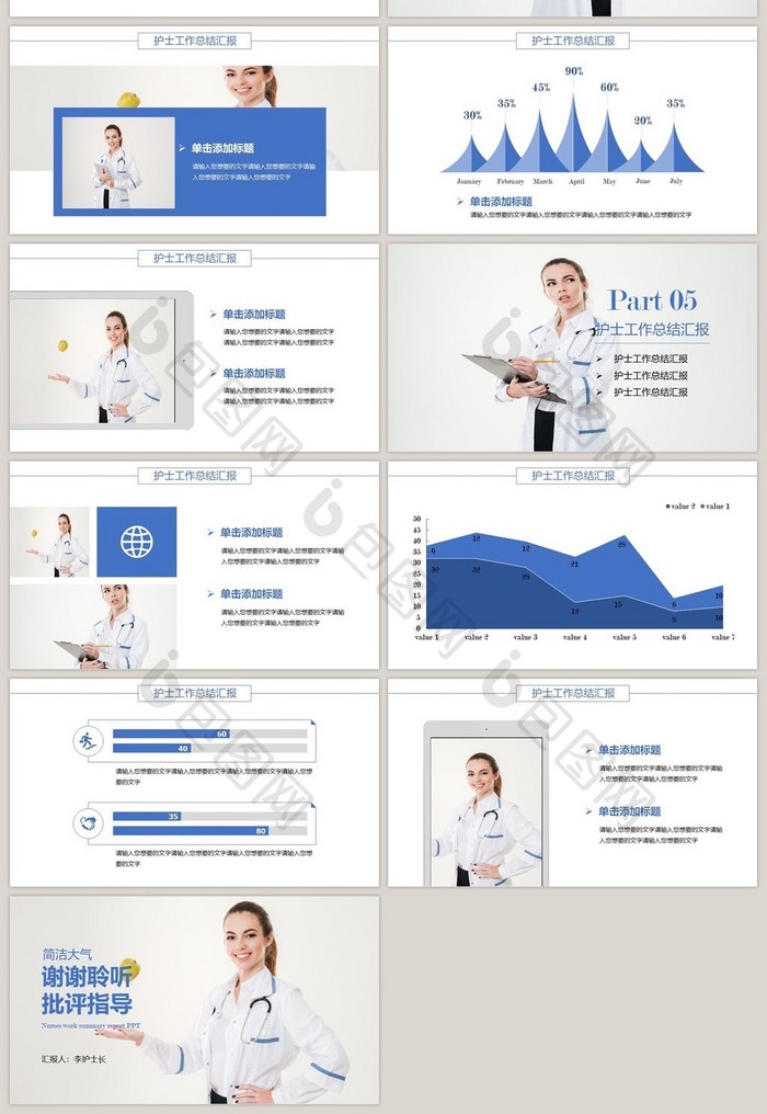 护士工作总结汇报PPT模板