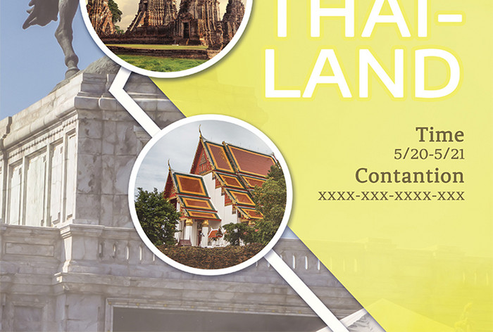 黄色几何简单活泼有趣的泰国旅游圣地旅游海报