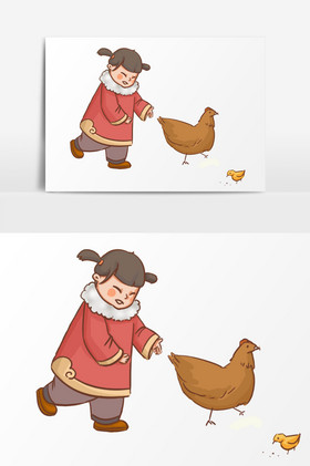 新年捉鸡庆祝的小女孩