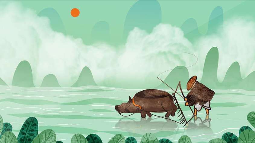 绿色春分播种耕牛小清新gif画