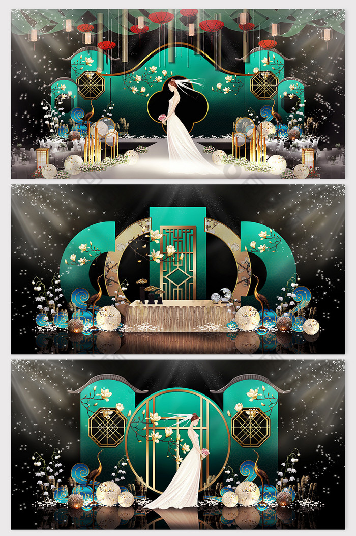 时尚高端宫廷绿色新中式婚礼效果图图片图片