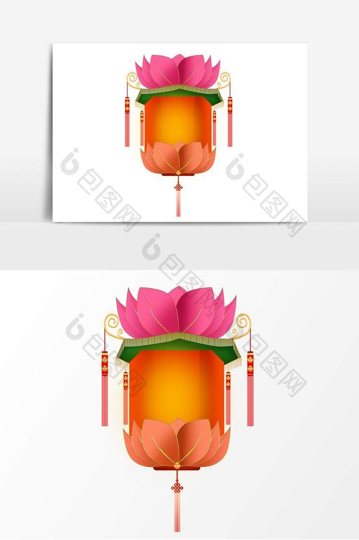 手绘中国风莲花元宵节花灯灯笼元素