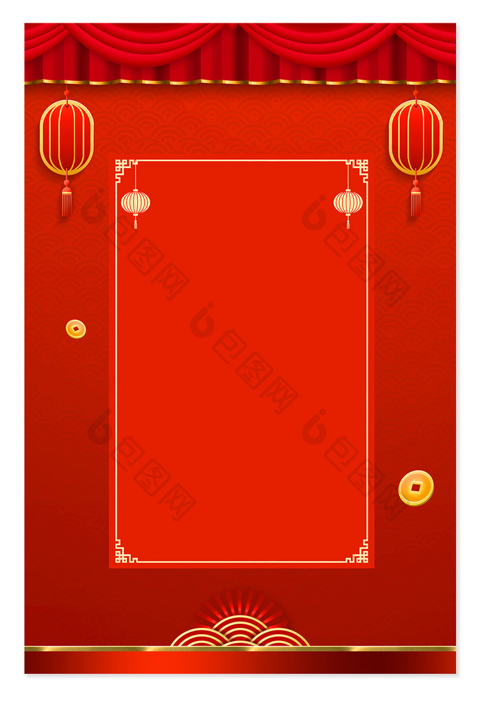 中国红灯笼帷幔元宵节新年广告背景图