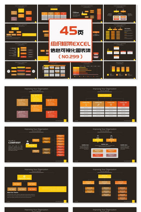 45页组织框架信息可视化PPT图表