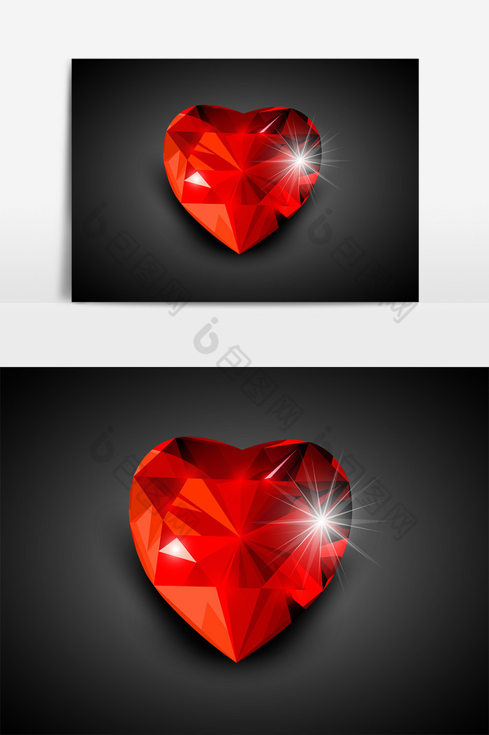 手绘红色心形钻石设计元素