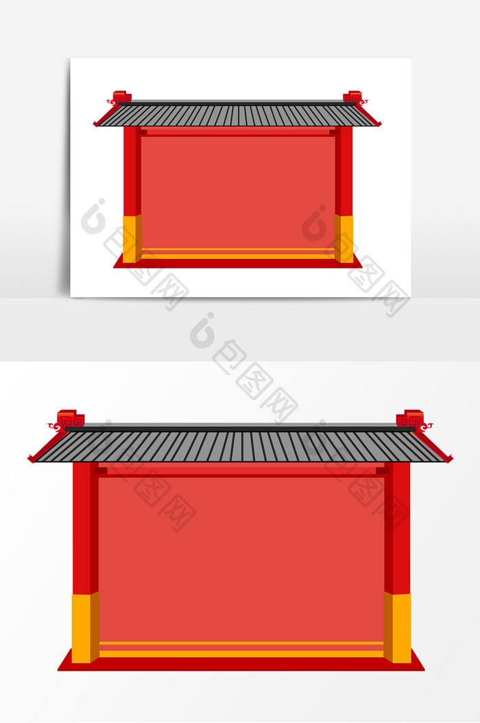 红色中国风大门边框元素素材