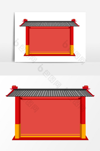 红色中国风大门边框元素素材图片