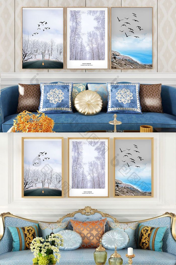 简欧创意森林公路大海风景客厅卧室装饰画图片图片
