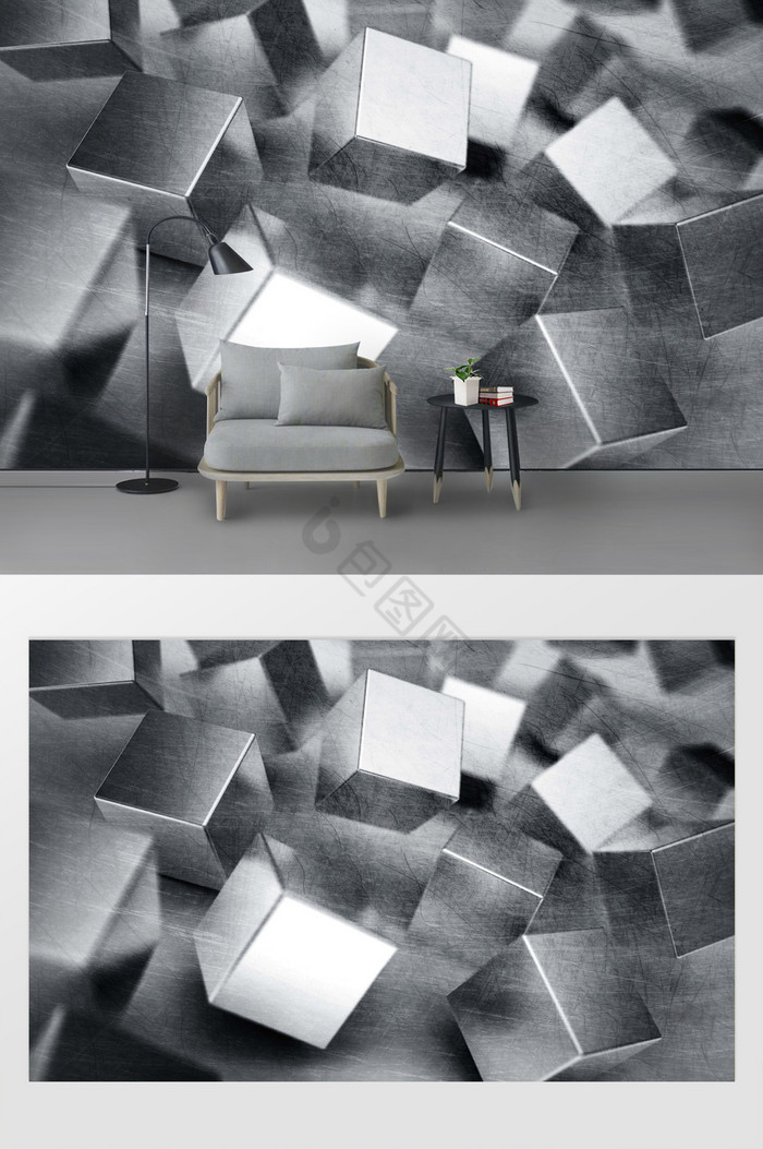 3D金属方块立体背景墙图片