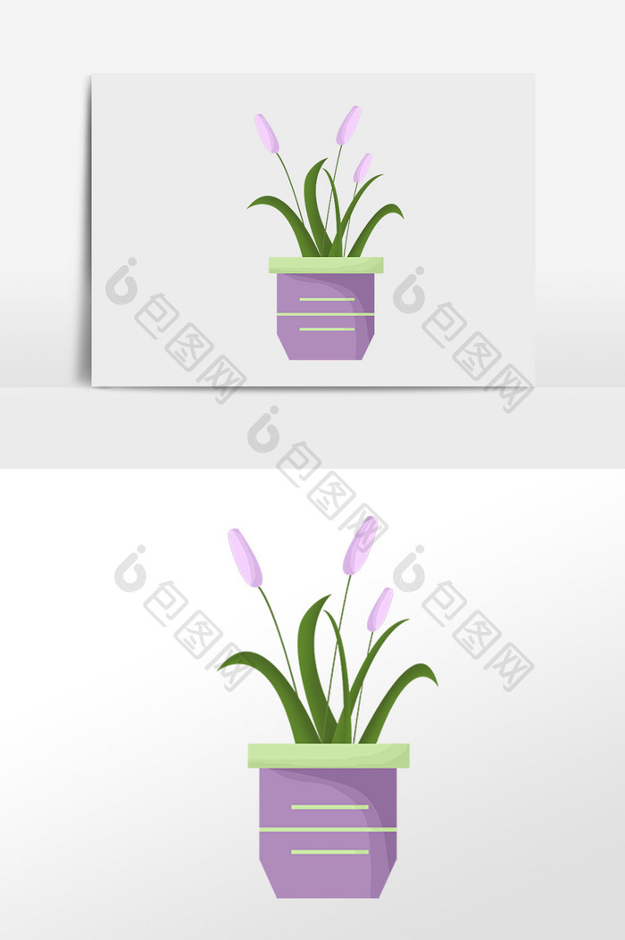 手绘卡通盆栽植物紫色花插画 Psd素材 包图网