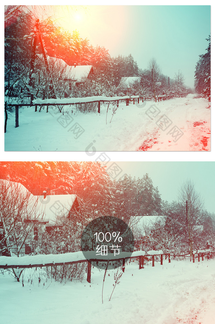 雪原乡村草屋树木冬天暖阳阳光拍摄图 图片下载 包图网