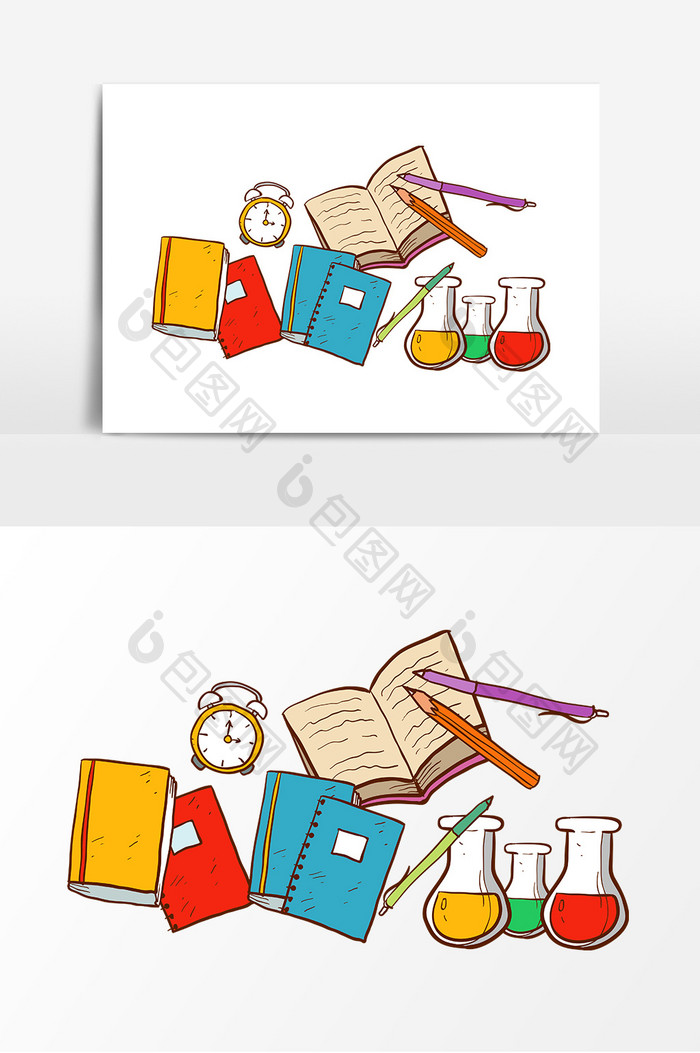 手绘开学季书本元素设计