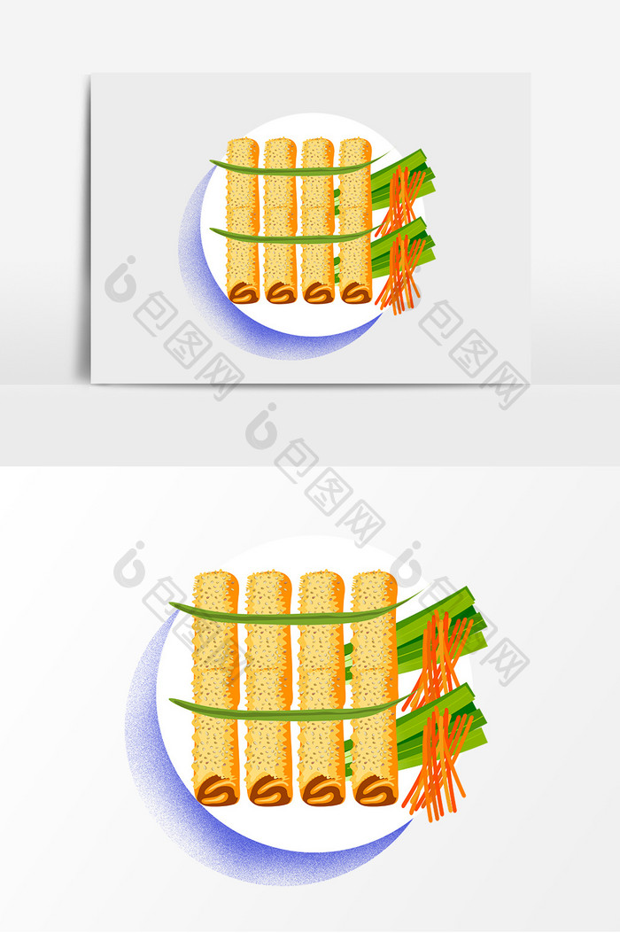 手绘美食吃货节春卷元素设计