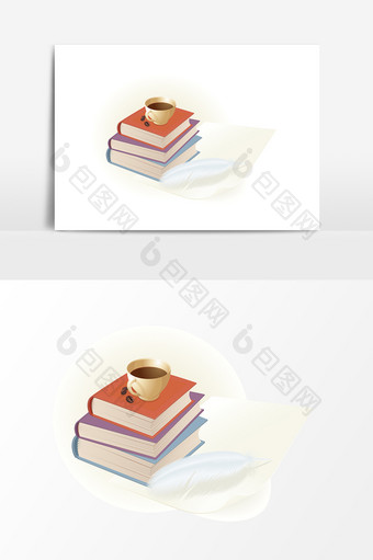矢量咖啡书本元素图片